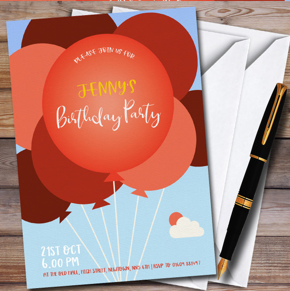 Red Balloons Blue Sky personalized Birthday Party Invitations