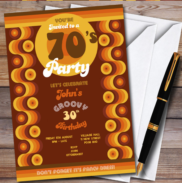 70'S Retro 1970'S personalized Birthday Party Invitations