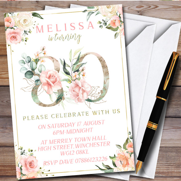 Pretty Rose Floral Chic 80Th personalized Birthday Party Invitations
