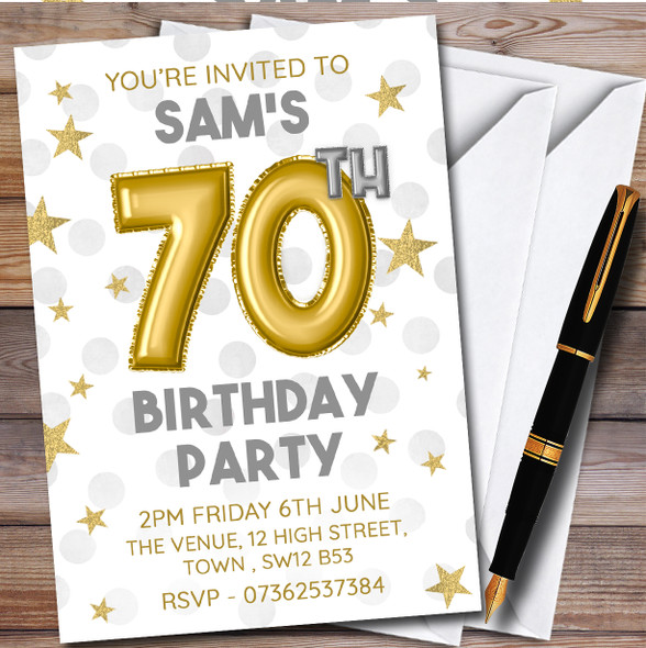 Gold Balloons & Stars 70Th personalized Birthday Party Invitations