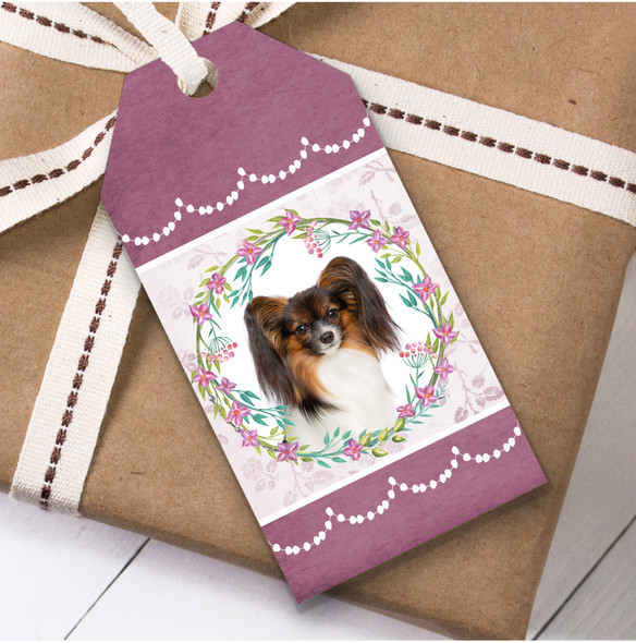 Continental Toy Spaniel Papillon Dog Pink Floral Birthday Present Gift Tags