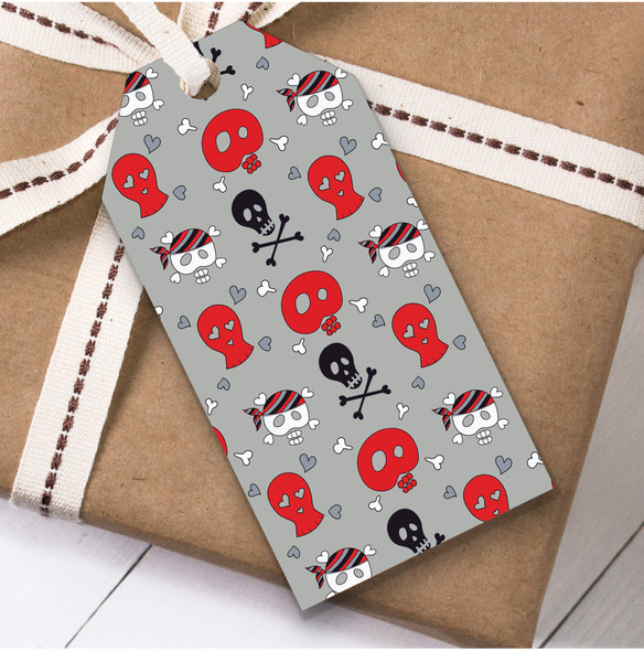 Grey Black And Red Skull Mix Pirate Children's Birthday Present Favor Gift Tags