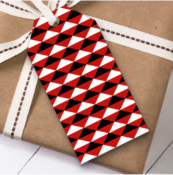 Half White Red And Black Diamond Stripes Birthday Present Favor Gift Tags
