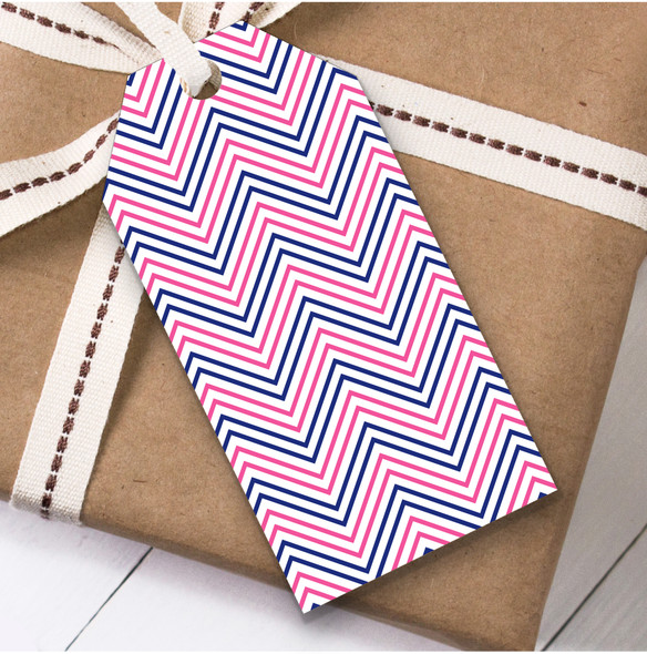 Double Pink And Blue Thin Chevron Lines Birthday Present Favor Gift Tags