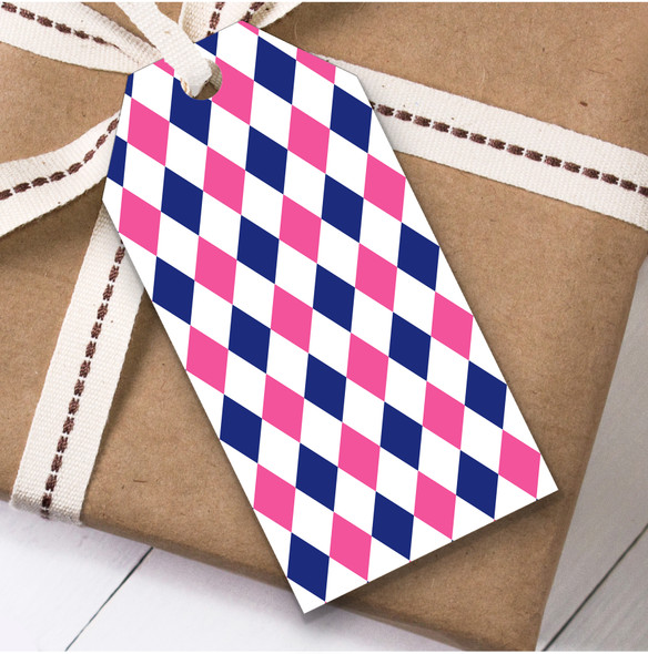 Bright Pink And Navy Diamond Repeat Birthday Present Favor Gift Tags