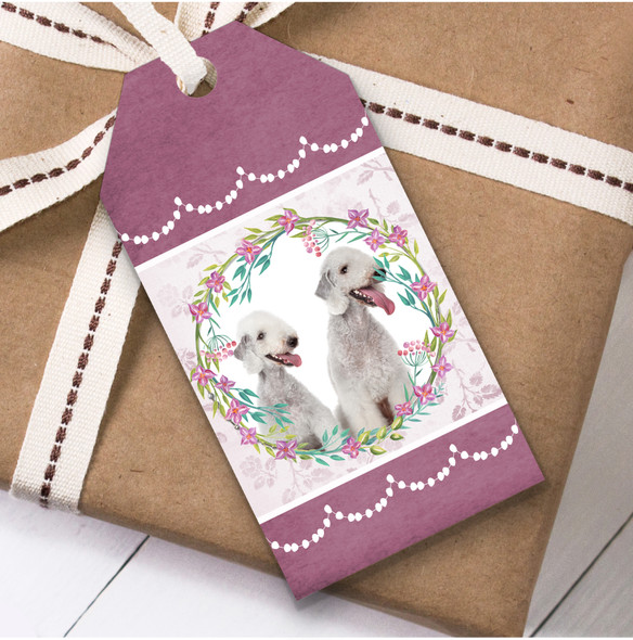 Bedlington Terrier Dog Pink Floral Birthday Present Favor Gift Tags