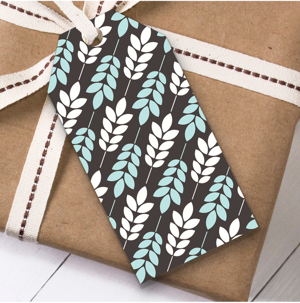 Sky Blue And White Leave Diagonal Birthday Present Favor Gift Tags