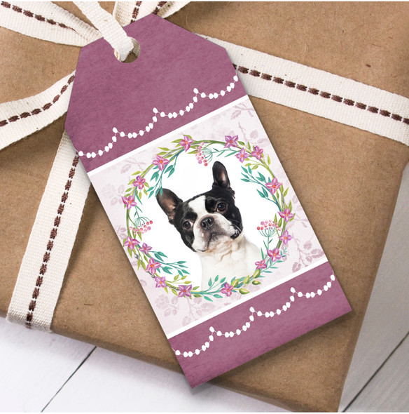 Boston Terrier Dog Pink Floral Birthday Present Favor Gift Tags