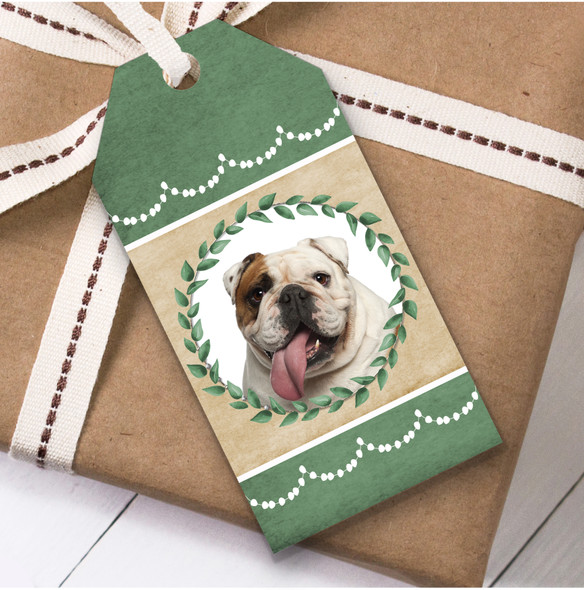 English Bulldog Dog Green Birthday Present Favor Gift Tags