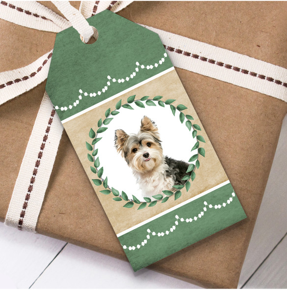 Biewer Terrier Dog Green Birthday Present Favor Gift Tags
