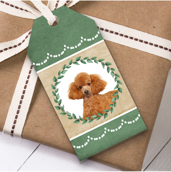 Poodle Dog Green Birthday Present Favor Gift Tags