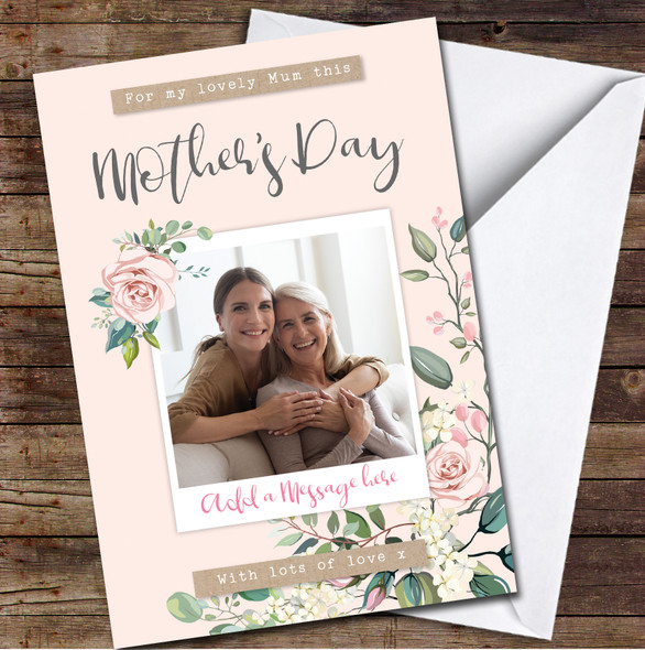 Light Pink Flowers Your Photo Mum Personalized Mother's Day Card