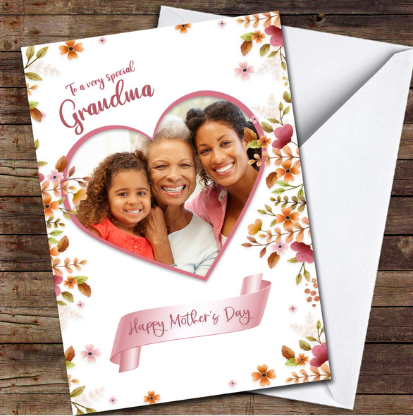 Your Photo Heart And Flowers Personalized Mother's Day Card