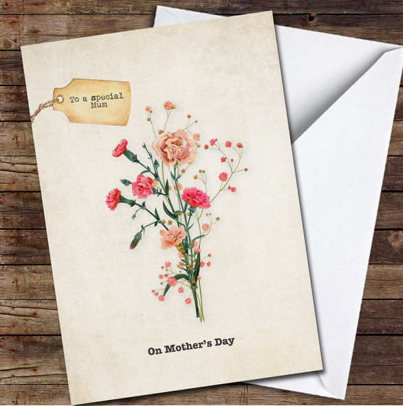 Vintage Style Flowers With Tag Personalized Mother's Day Card