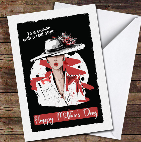 Fashion Woman Red White Black Personalized Mother's Day Card