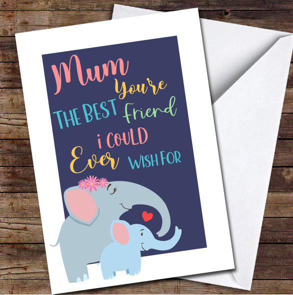 Elephant Mum With Baby Blue Personalized Mother's Day Card