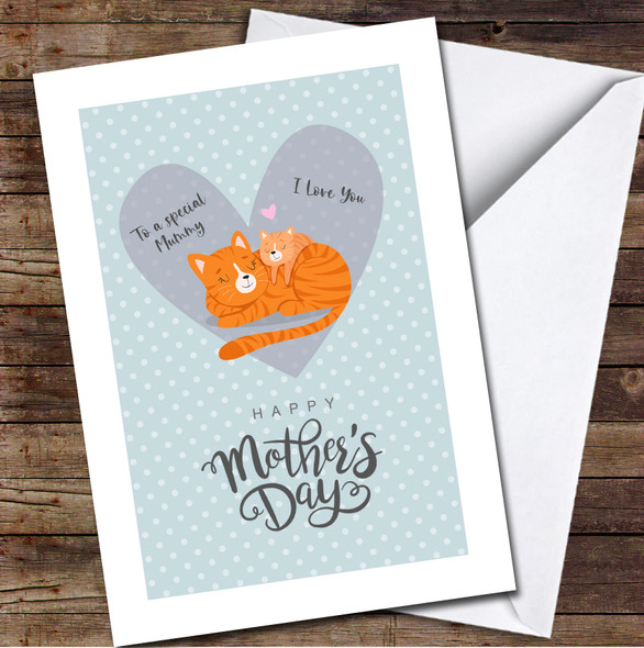 Mother And Baby Ginger Cats Personalized Mother's Day Card