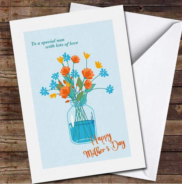 Flowers In Glass Vase Blue Personalized Mother's Day Card