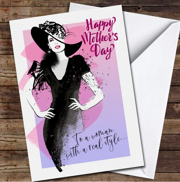 Fashion Woman Black Hat Personalized Mother's Day Card