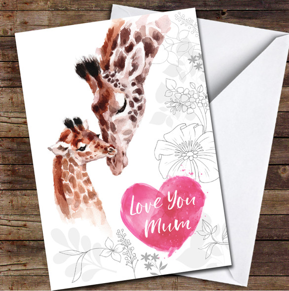 Giraffe Mother And Child Painted Love You Mum Personalized Mother's Day Card