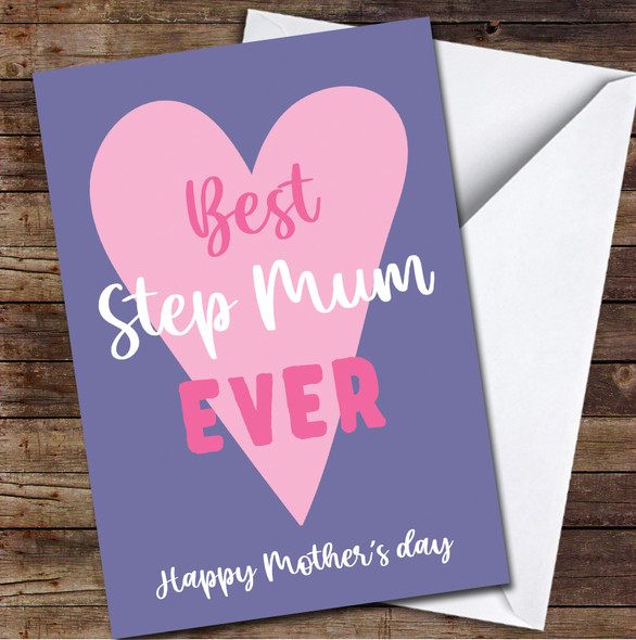 Typographic Pink Purple Heart Best Step Mum Personalized Mother's Day Card