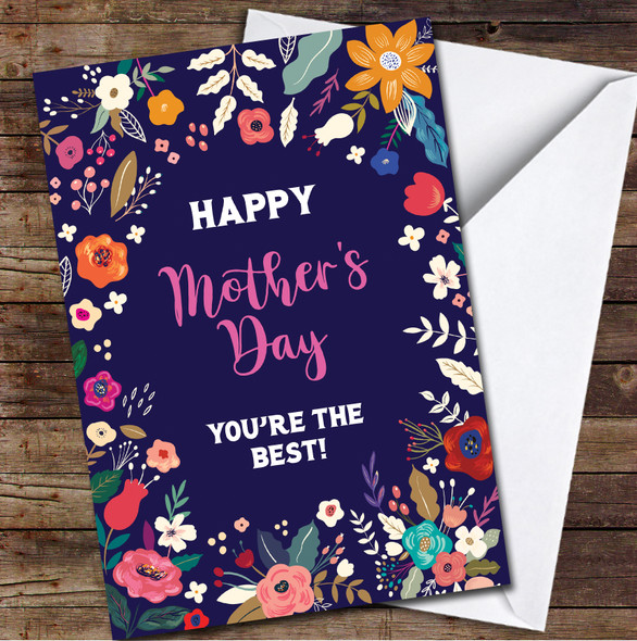 You're The Best Flowers Dark Blue Personalized Mother's Day Card