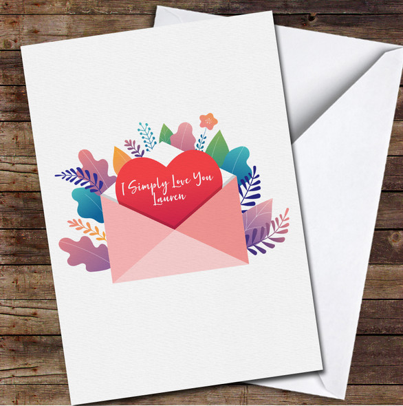 Modern Style Envelope With Red Heart Personalized Valentine's Day Card