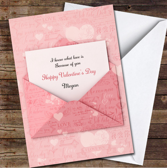 Pink Envelope With Romantic Pattern Personalized Valentine's Day Card