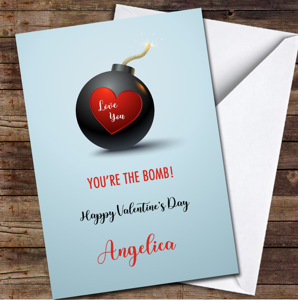 Bomb Heart And Match In Fire Blue Personalized Valentine's Day Card