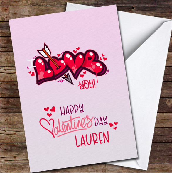 Graffiti Love Pink Personalized Valentine's Day Card