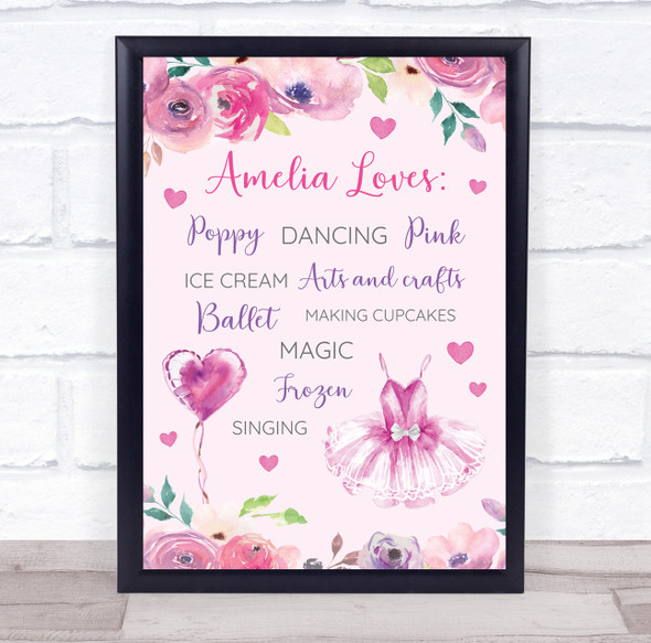 Ballerina Ballet Girl Pink Loves And Favourite Things Children's Wall Art Print