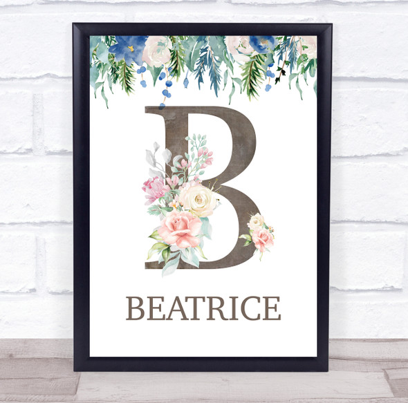 Floral Any Name Initial B Personalised Children's Wall Art Print