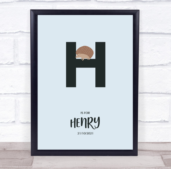 Initial Letter H Hedgehog Personalised Children's Wall Art Print