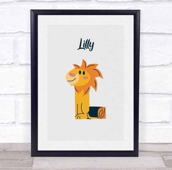 Lion Initial Letter L Personalised Children's Wall Art Print