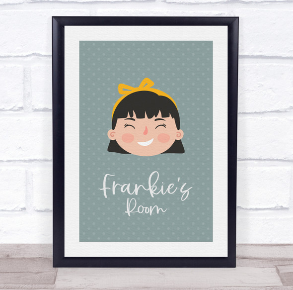 Face Of Girl With Black Short Hair Room Personalised Children's Wall Art Print