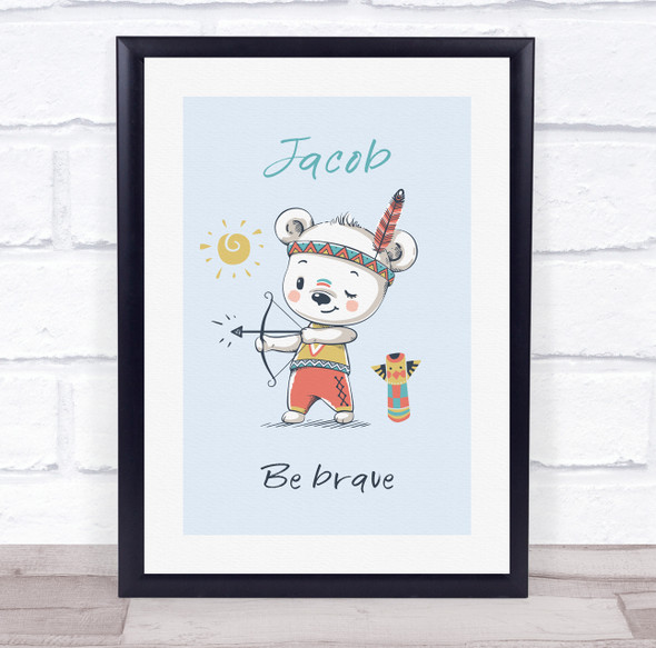 Bear Indian With A Bow And Arrow Personalised Children's Wall Art Print