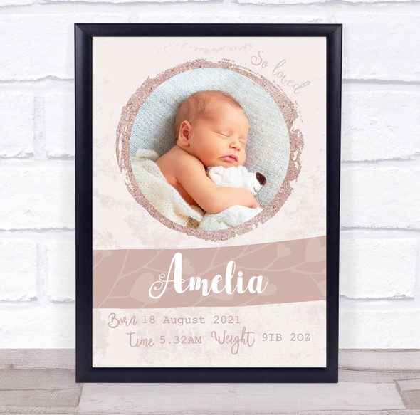 New Baby Birth Details Christening Nursery Dusky Circle Photo Gift Print