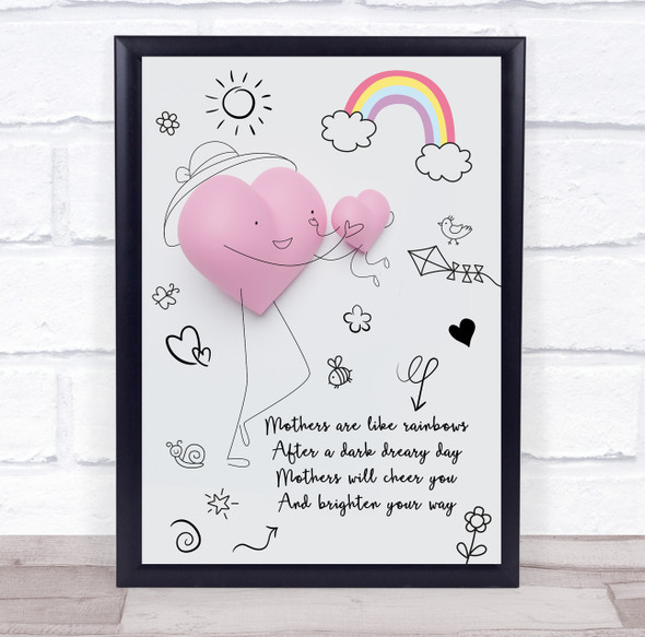 Hearts Characters Mother And Child Doodle Style Personalized Gift Art Print