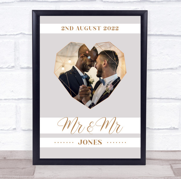 Mr & Mr Wedding Day Geometric Heart Photo Personalized Gift Art Print