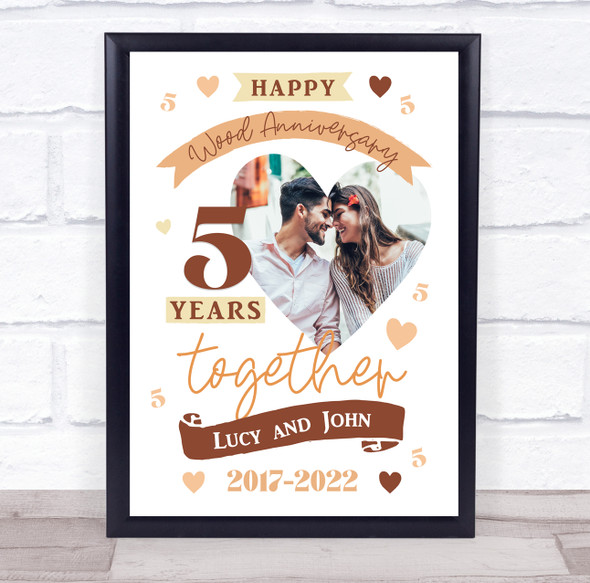5 Years Together 5th Wedding Anniversary Wood Photo Personalized Gift Art Print