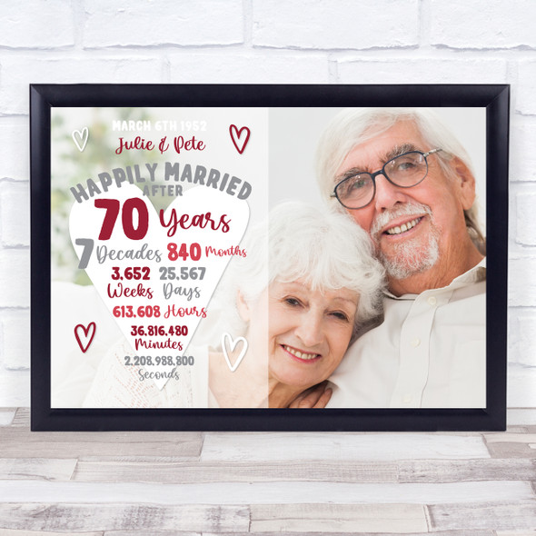 70 Years 70th Anniversary Wedding Heart Photo Personalized Gift Art Print