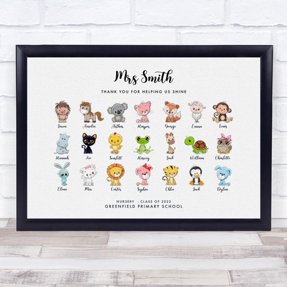 Cute Animal Character Class Thank You Teacher School Personalized Gift Print
