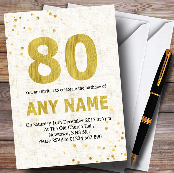 White Gold Fleck 80th Personalized Birthday Party Invitations