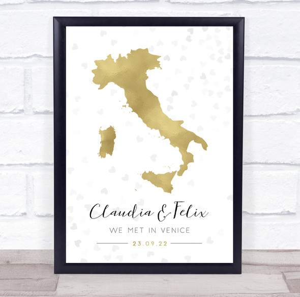 Italy Special Date & Occasion Gold & Grey Hearts Personalized Gift Print