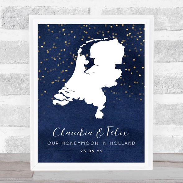 Netherlands Any Date Midnight Watercolour Sparkles Personalized Gift Print
