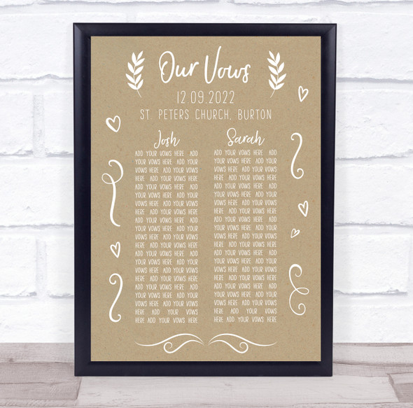 Our Vows Wedding His & Her Anniversary Kraft Special Place Personalized Print
