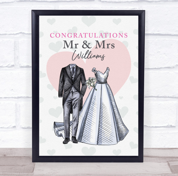 Wedding Gown Tuxedo Pink Heart Grey Names Personalized Gift Print