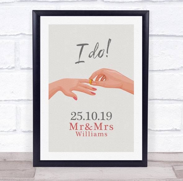 Wedding Hands I Do Gold Anniversary Wedding Date Personalized Gift Print