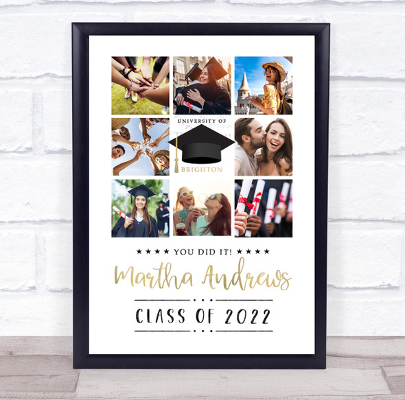 University Graduation Memory 8 Photo White Class Of Personalized Gift Print