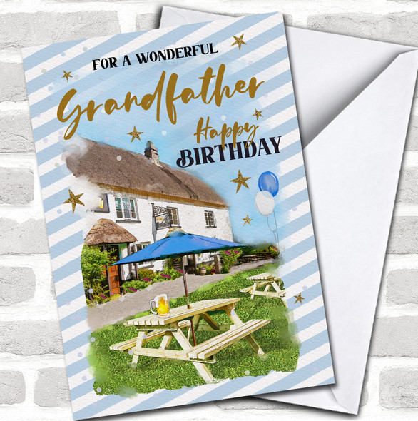 Grandfather Birthday English Pub Beer Garden Relax Painted Personalized Card